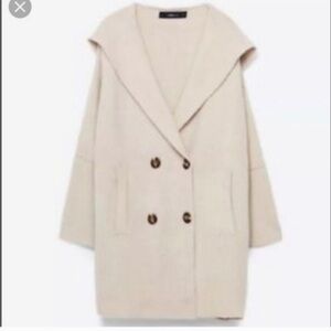 Zara knit-M-cream-wool blend,oversize,double breasted,hood,cardigan/sweater coat